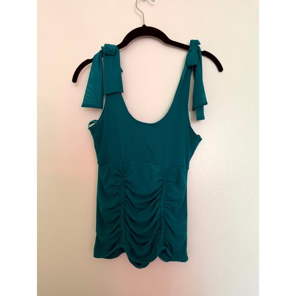 Guess Claire Womens Tank Top Green Mesh Ruched Sleeveless V-Neck Y2K XS NWT - Picture 3 of 6